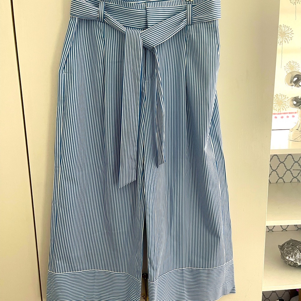 Banana Republic blue and white cropped wide leg pants